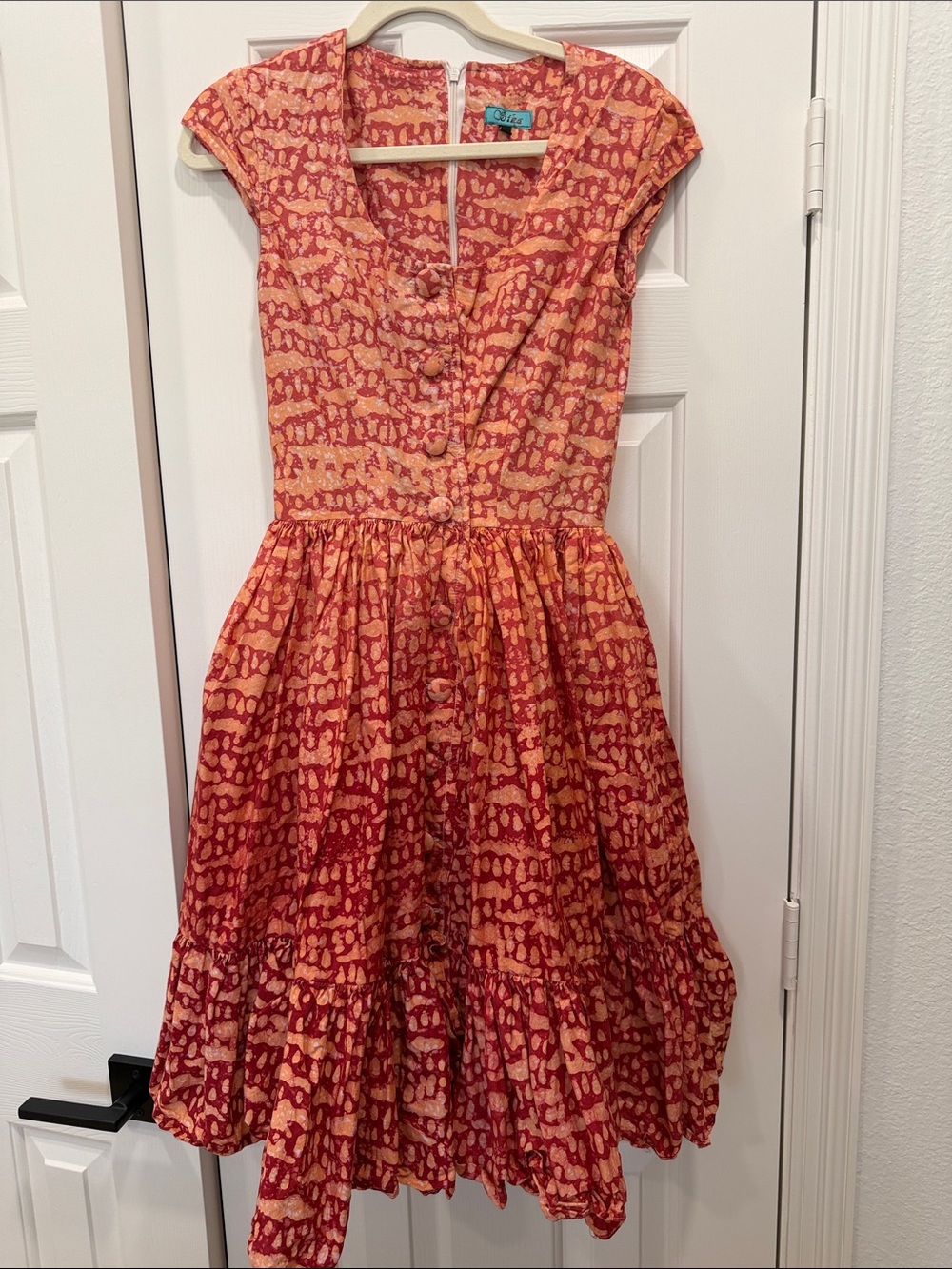 Sika Red and Orange Printed Fit-and-Flare Dress